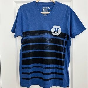 Hurley Men's Blue & Black Graphic Tee - Short Sleeve V-neck Logo T-Shirt